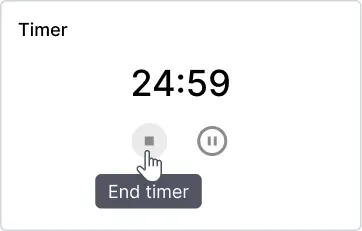 Timer widget running, with the End timer tooltip on the stop control