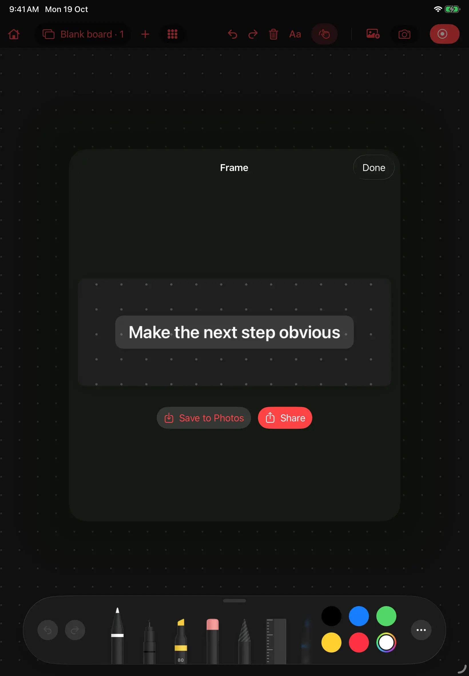 YamDraw: Snapshot preview with Save to Photos and Share actions