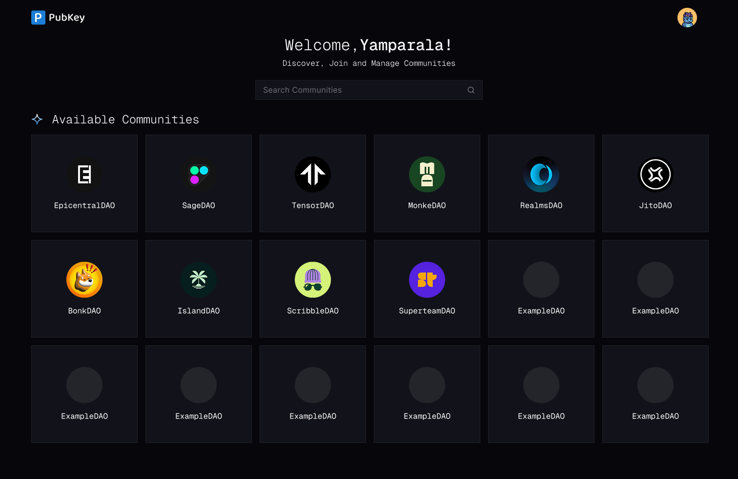 The revamped Pubkey communities screen