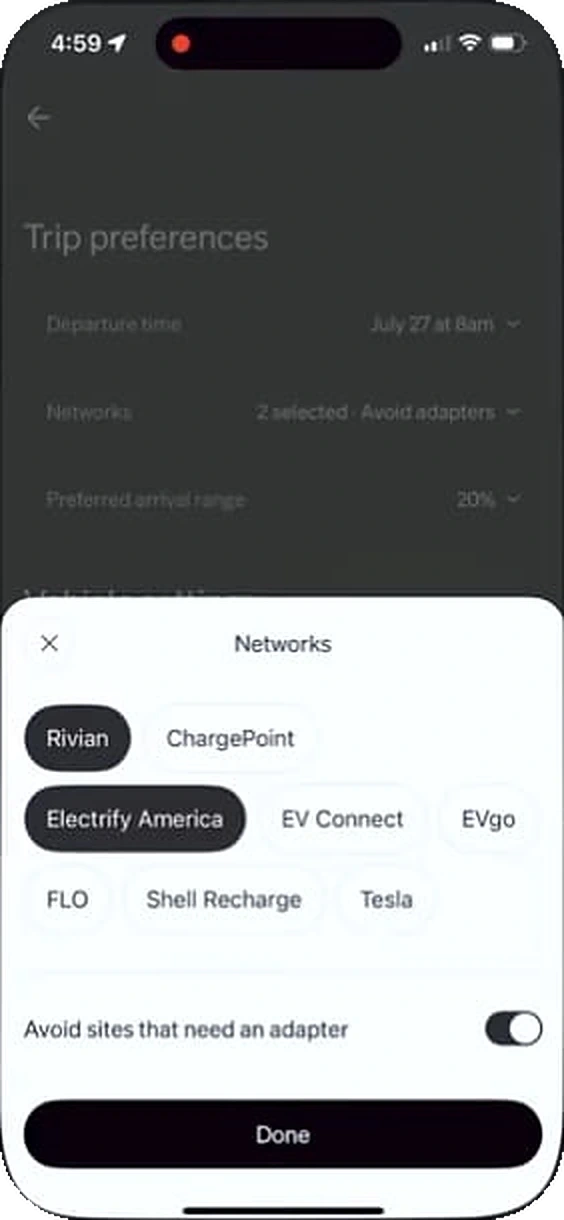 Rivian app: which stations count