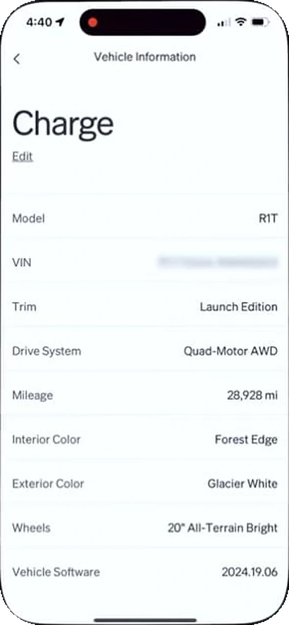 Rivian app: the spec sheet