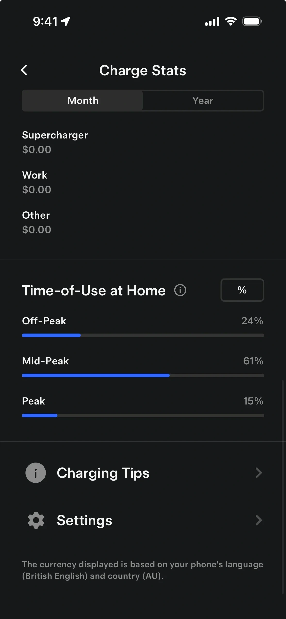 Tesla app: tips beside the stat