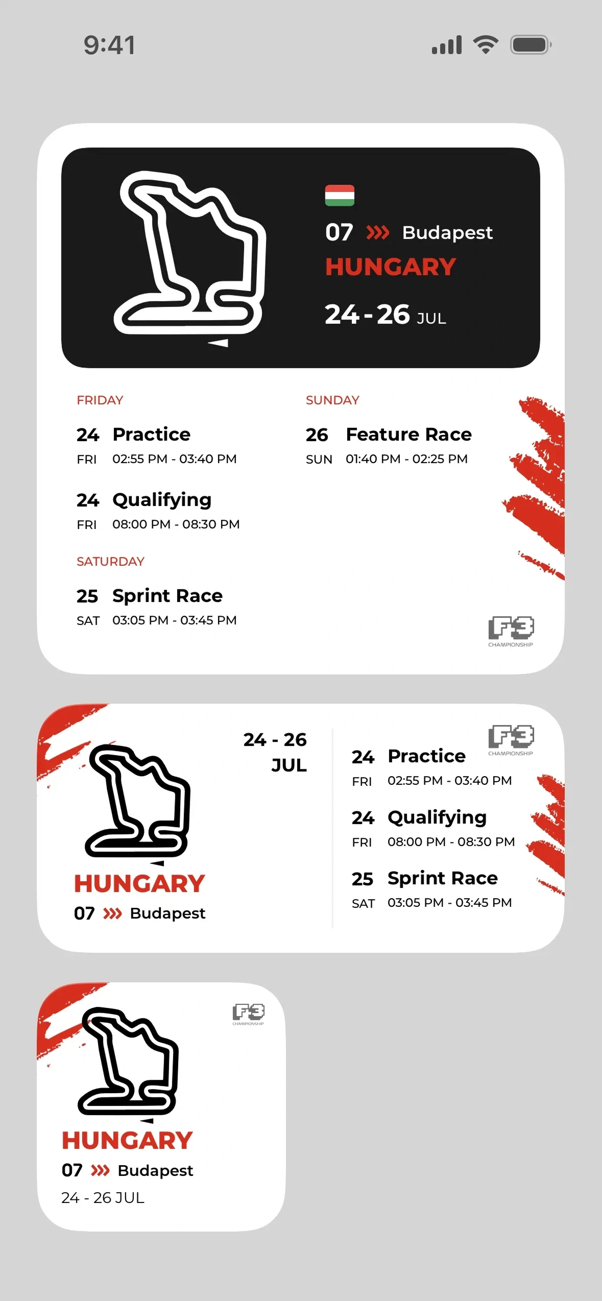 Box Box Club app: home screen widgets