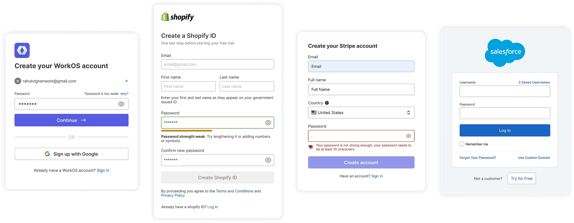 Best-in-class onboarding form examples from WorkOS, Shopify, Stripe, and Salesforce