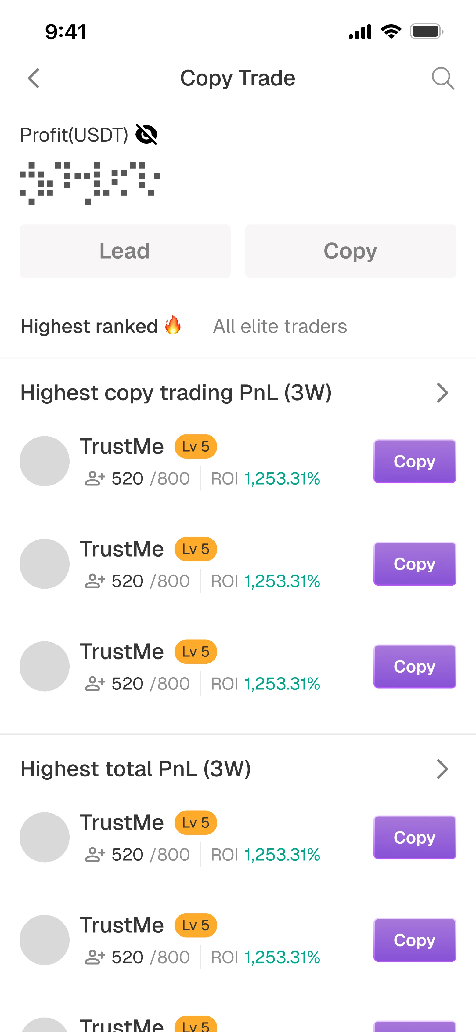 Copy trade research screen