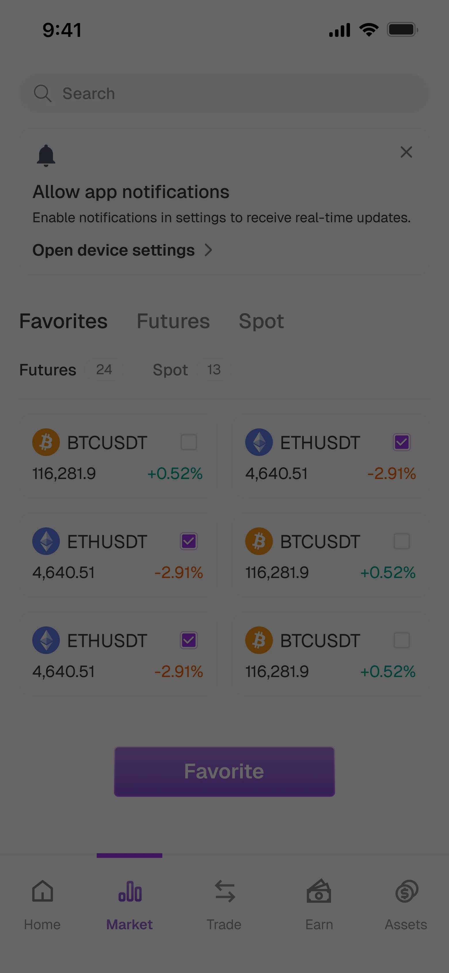 Market favorites research screen