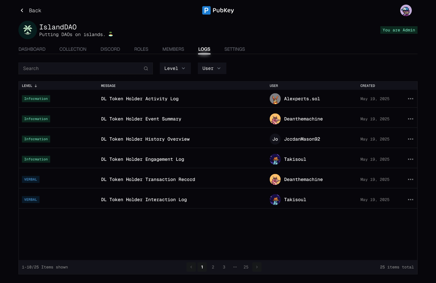 Improved Pubkey community activity log