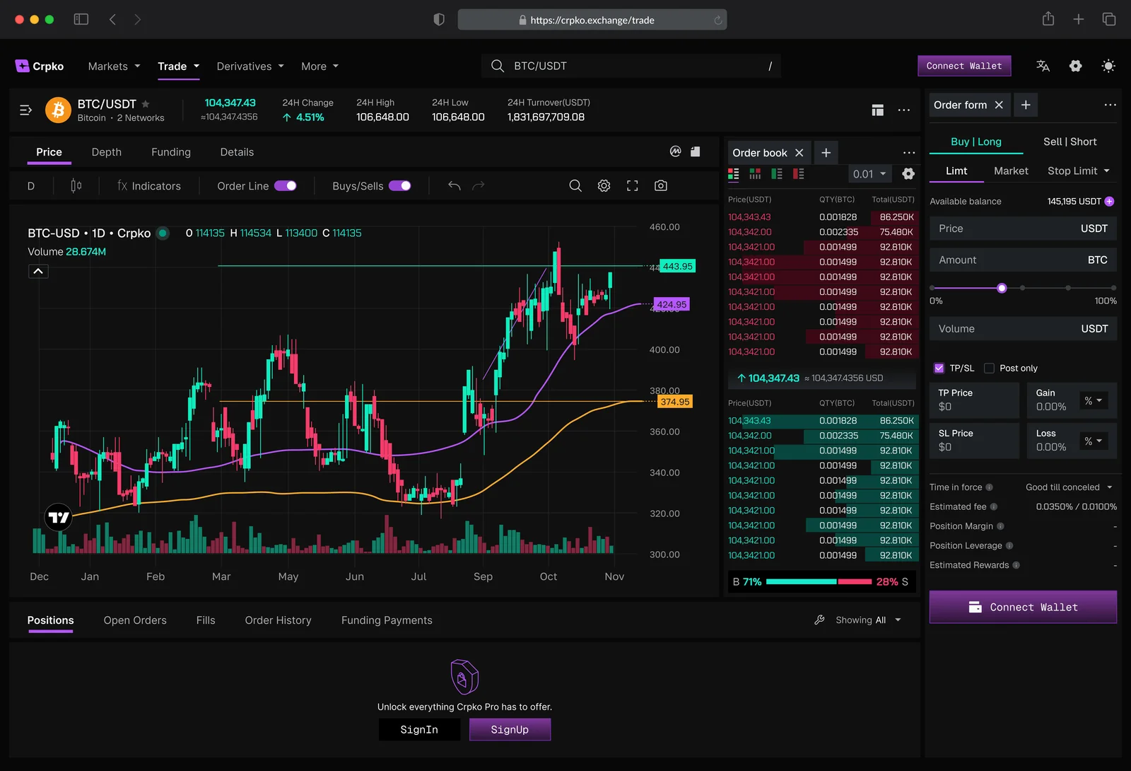 Purple dark trading terminal direction